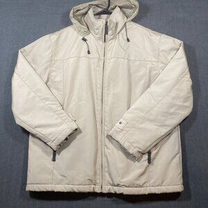 St. Johns Bay Mens Beige Hooded Jacket Medium - Water-Resistant Full-Zip Closure
